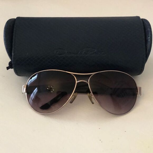 Vintage Oscar De la Renta Snakeskin Pattern Aviator Sunglass with Case Purple Go - Picture 7 of 7